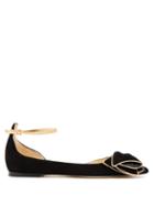 Matchesfashion.com Jimmy Choo - Kaitlyn Bow Embellished Suede Flats - Womens - Black Gold