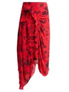 Matchesfashion.com Preen Line - Yuna Ruched Floral Print Crepe Skirt - Womens - Red Multi