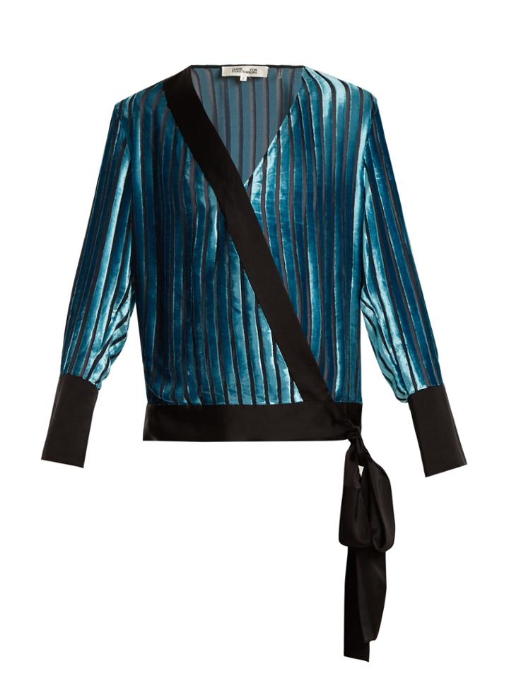 Diane Von Furstenberg Crossover-front Striped Velvet Top