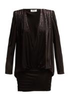 Matchesfashion.com Attico - Crystal Embellished Stretch Jersey Mini Dress - Womens - Black
