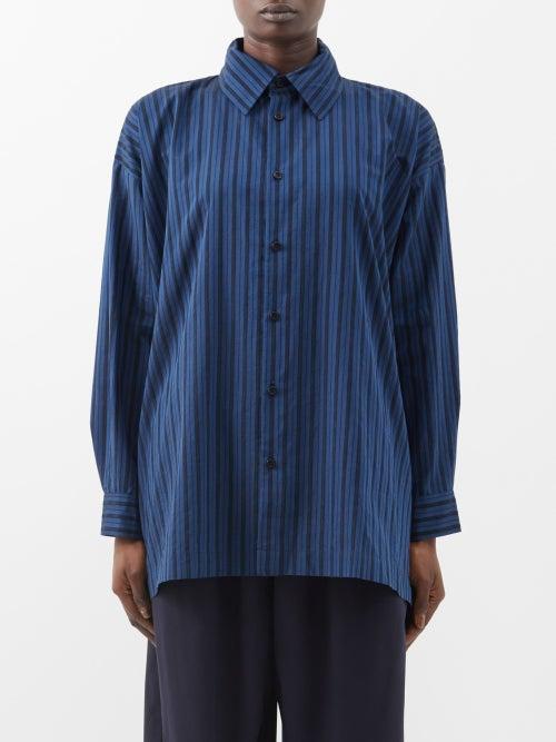 Eskandar - Velvet-stripe Cotton-blend Shirt - Womens - Blue