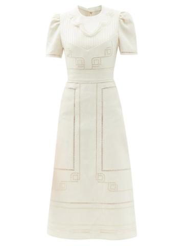 Matchesfashion.com Fendi - Ladder-cutout Linen Midi Dress - Womens - Cream