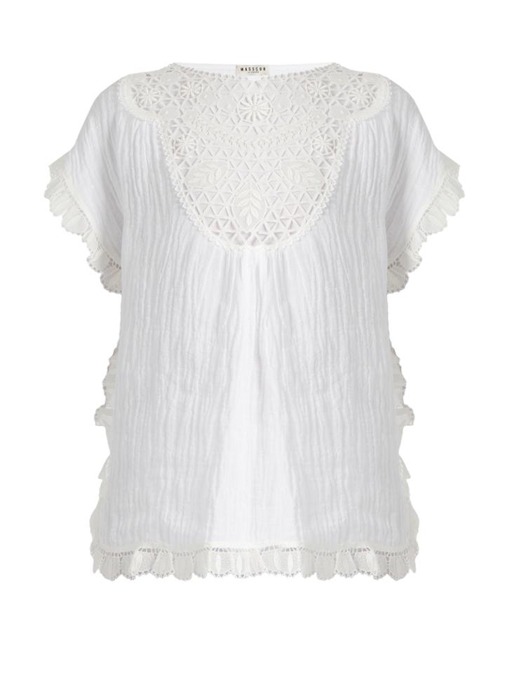 Masscob Lace-bib Crinkled Linen-blend Top