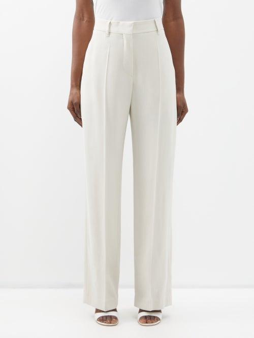 Brunello Cucinelli - Pleated High-waist Crepe Trousers - Womens - Light Beige