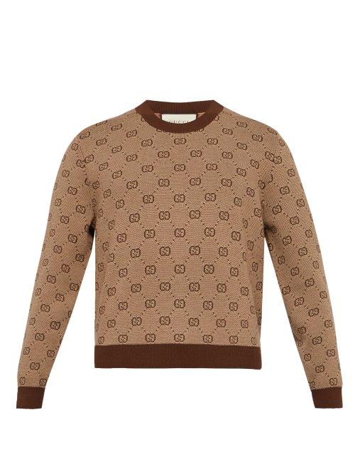 Matchesfashion.com Gucci - Gg Jacquard Cropped Wool Blend Sweater - Mens - Brown