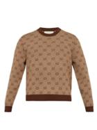 Matchesfashion.com Gucci - Gg Jacquard Cropped Wool Blend Sweater - Mens - Brown