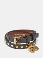Alexander Mcqueen - Double Wrap Skull-embellished Leather Bracelet - Mens - Black