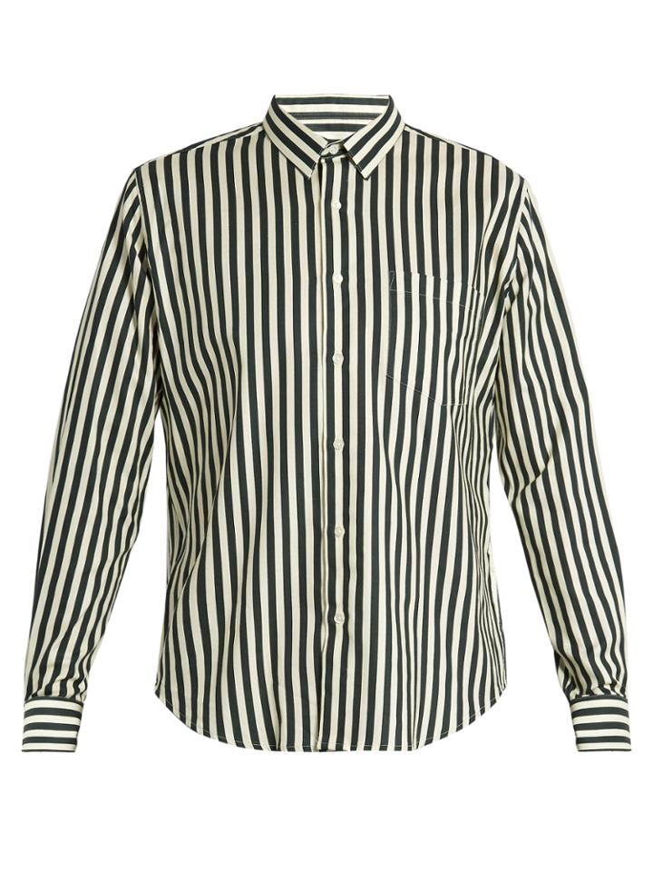 Ami Point-collar Striped Twill Shirt