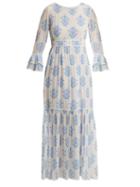 Matchesfashion.com Athena Procopiou - Vagabond Floral Print Silk Dress - Womens - Blue White