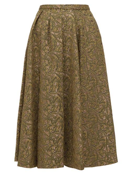 Matchesfashion.com Rochas - Cloqu Brocade Midi Skirt - Womens - Green Multi