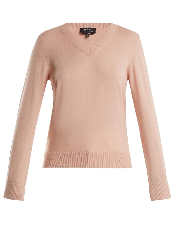 A.p.c. Edina V-neck Cotton And Cashmere-blend Sweater