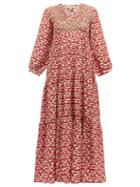 Matchesfashion.com Muzungu Sisters - Frangipani Embroidered Mushroom Print Silk Dress - Womens - Red Multi
