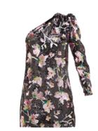 Matchesfashion.com Self-portrait - One Shoulder Floral Sequinned Velvet Mini Dress - Womens - Black Multi