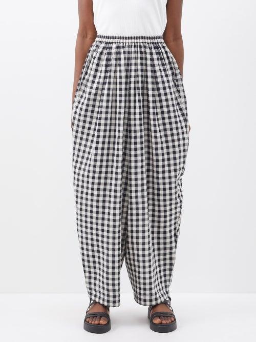 Anaak - Thali Voluminous Checked Cotton-voile Trousers - Womens - Black White