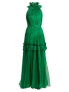 Maria Lucia Hohan Saffia Pleated Halterneck Tulle Gown