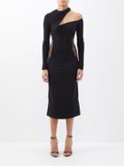 Nensi Dojaka - Asymmetric One-shoulder Jersey Midi Dress - Womens - Black