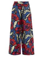 Matchesfashion.com La Doublej - Palazzo Silk Crepe-de-chine Trousers - Womens - Blue Print
