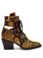 Matchesfashion.com Chlo - Rylee Snake Effect Leather Ankle Boots - Womens - Yellow Multi