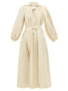 Matchesfashion.com Lisa Marie Fernandez - Poet Balloon Sleeve Linen Blend Dress - Womens - Beige