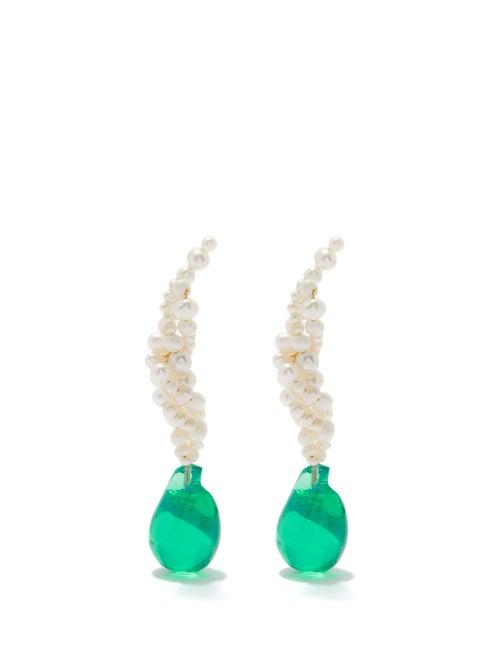 Completedworks - Pearl, Resin & 14kt-gold Plated Earrings - Womens - Green Multi