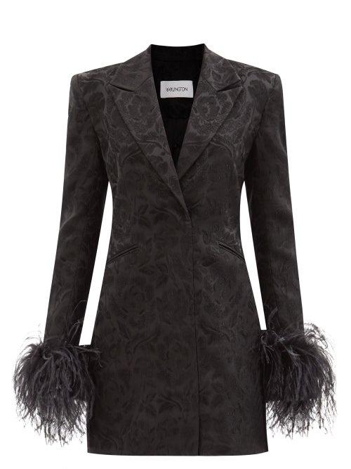 16arlington - Kiku Feather-trimmed Floral-brocade Mini Dress - Womens - Black