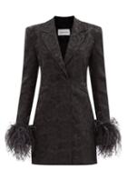 16arlington - Kiku Feather-trimmed Floral-brocade Mini Dress - Womens - Black