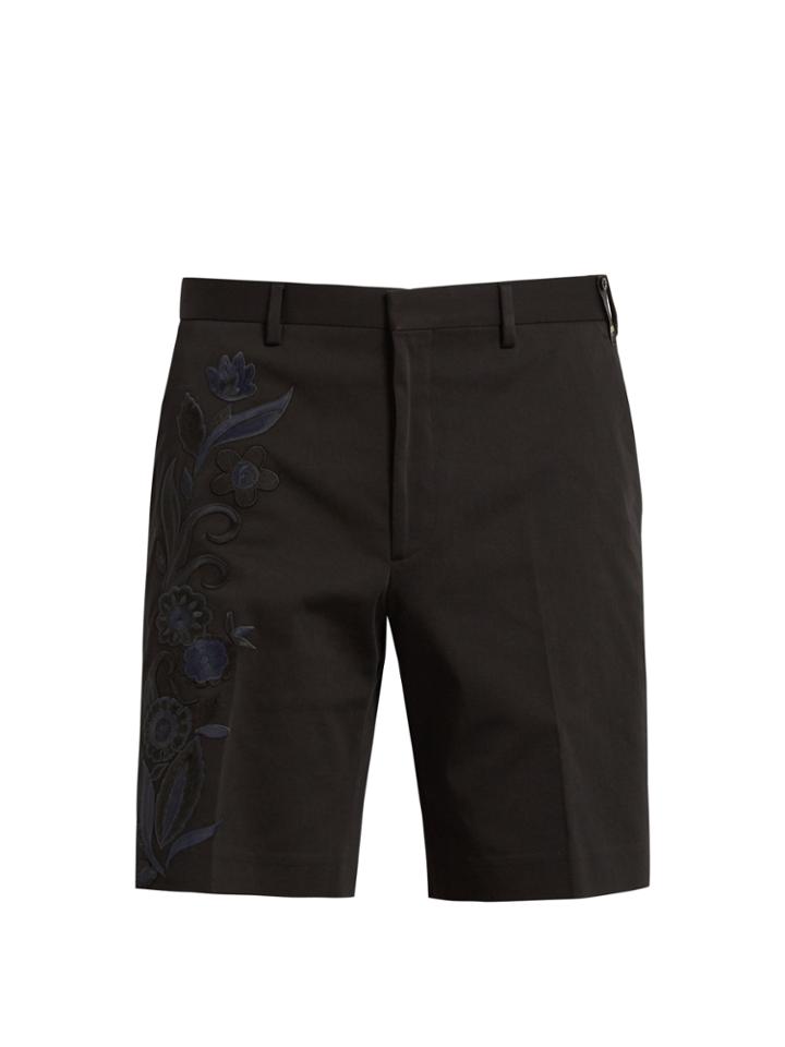 Fendi Floral-embroidered Cotton-blend Shorts