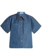 Matchesfashion.com Vika Gazinskaya - Short Sleeved Box Cut Denim Shirt - Womens - Mid Blue