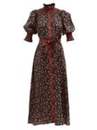Muzungu Sisters - Alexia Ruffled Snail-print Linen Dress - Womens - Black Print