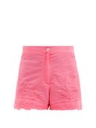 Matchesfashion.com Juliet Dunn - Floral-embroidered High-rise Cotton Shorts - Womens - Pink