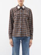 Alessandra Rich - Floral-appliqu Checked Wool Shirt - Womens - Brown Multi