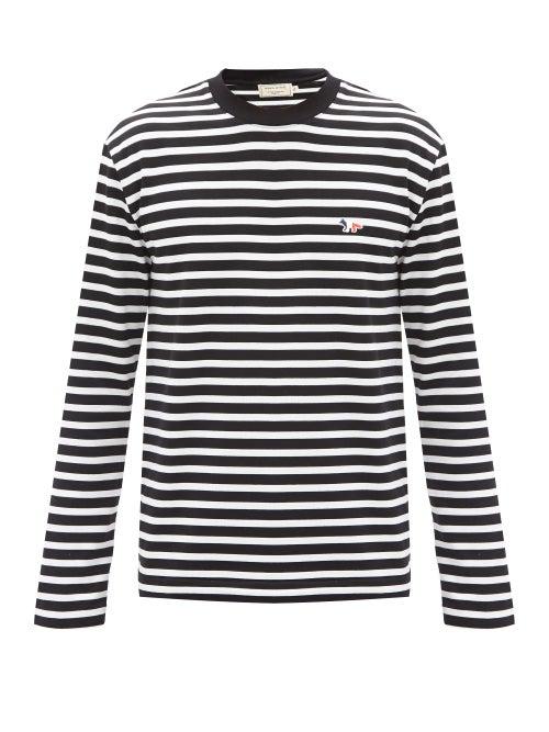 Matchesfashion.com Maison Kitsun - Tricolour Fox-patch Striped Cotton T-shirt - Mens - Black