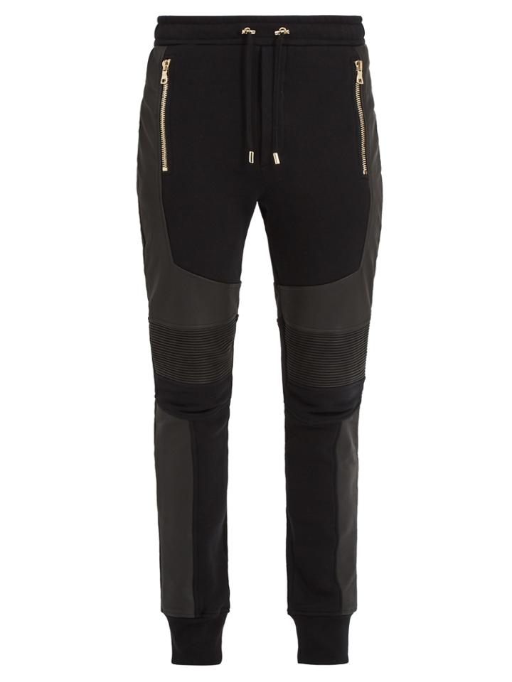 Balmain Leather-trimmed Biker Track Pants