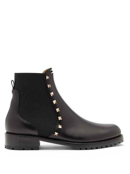 Matchesfashion.com Valentino - Rockstud Beatle Leather Chelsea Boots - Womens - Black
