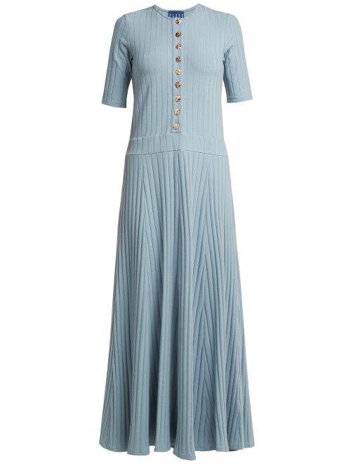 Matchesfashion.com Albus Lumen - Azul Ribbed Cotton Blend Maxi Dress - Womens - Blue