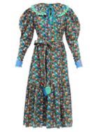 Horror Vacui - Elsa Floral-print Cotton-poplin Dress - Womens - Green Multi