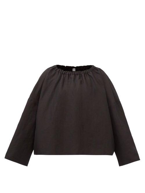 Totme - Gathered Linen-blend Blouse - Womens - Black