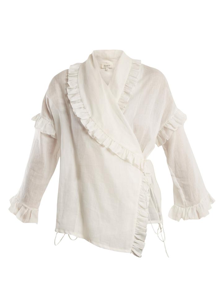 Isa Arfen Ruffle-trimmed Ramie Wrap Shirt