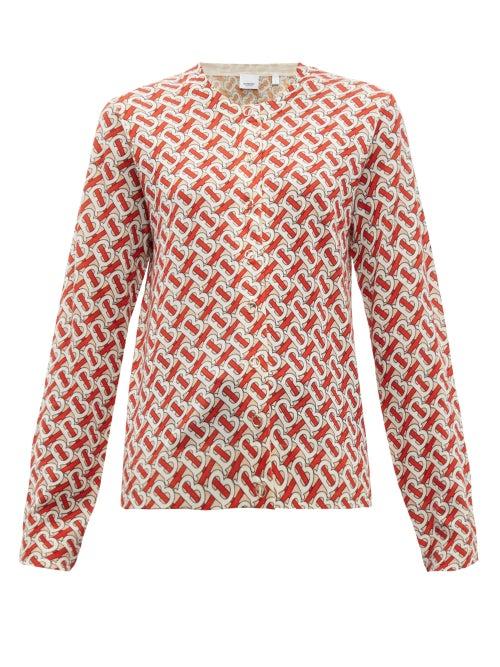 Matchesfashion.com Burberry - Tb Print Wool Cardigan - Womens - Red