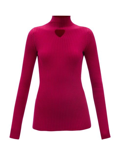 Ladies Rtw Bottega Veneta - Triangle-cutout Ribbed Wool-blend Top - Womens - Red