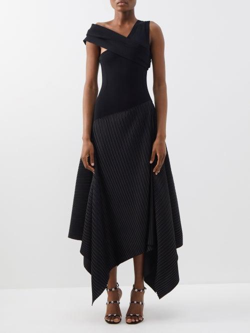 Az Factory - Handkerchief-hem Pleated-jersey Dress - Womens - Black