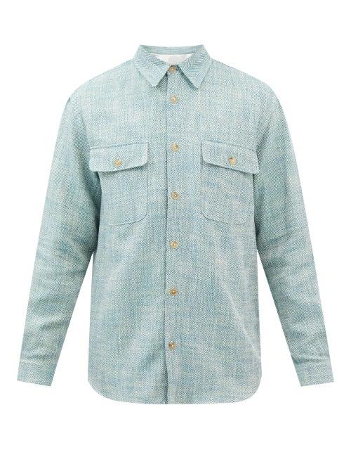Umit Benan B+ - Herringbone Shirt - Mens - Green