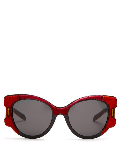 Matchesfashion.com Prada Eyewear - Velvet Covered Cat Eye Sunglasses - Womens - Red Multi
