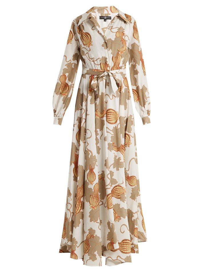 Edward Crutchley Tie-waist Leaf-print Woven Dress
