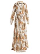 Edward Crutchley Tie-waist Leaf-print Woven Dress