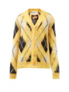 Marni - Argyle-intarsia Mohair-blend Cardigan - Mens - Yellow Multi