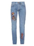 Aries Lily Cat Embroidered Denim Jeans