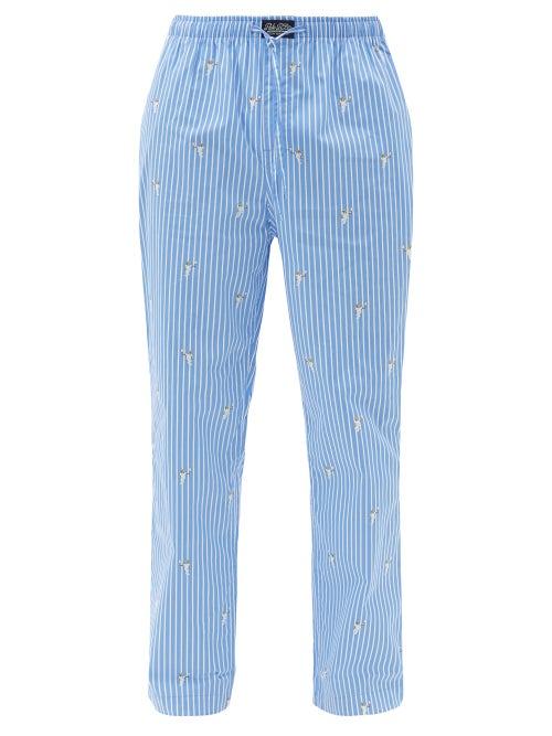 Matchesfashion.com Polo Ralph Lauren - Bear-embroidered Cotton-poplin Pyjama Trousers - Mens - Light Blue