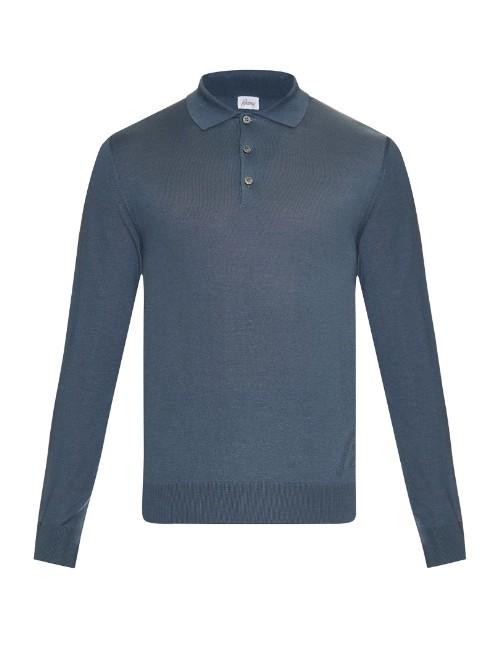 Brioni Wool, Silk And Cashmere-blend Polo Shirt