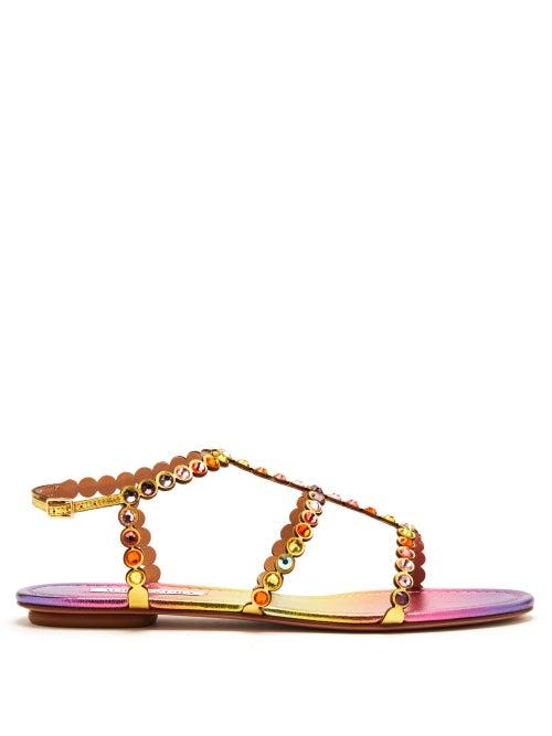 Matchesfashion.com Aquazzura - Tequila Crystal-embellished Leather Sandals - Womens - Multi